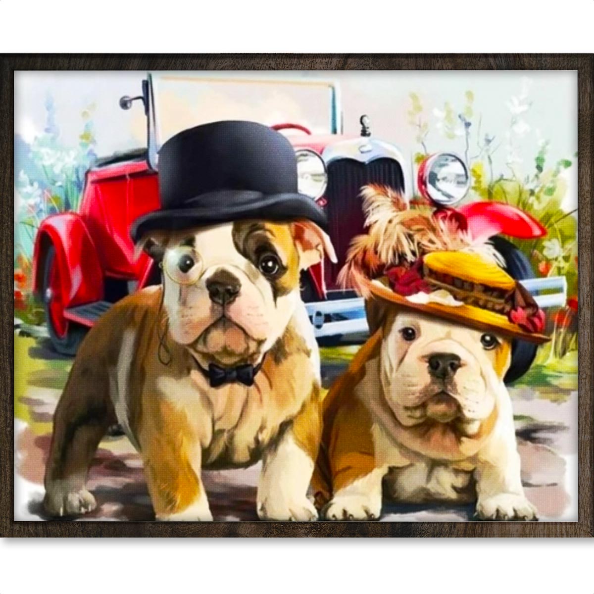 Bulldogs met Hoed - Diamond Painting - 40x50cm - Vierkant