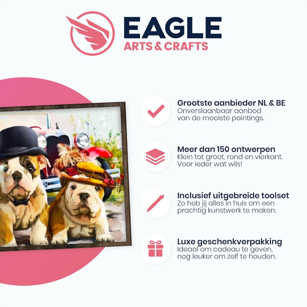 Bulldogs met Hoed - Diamond Painting - 40x50cm - Vierkant