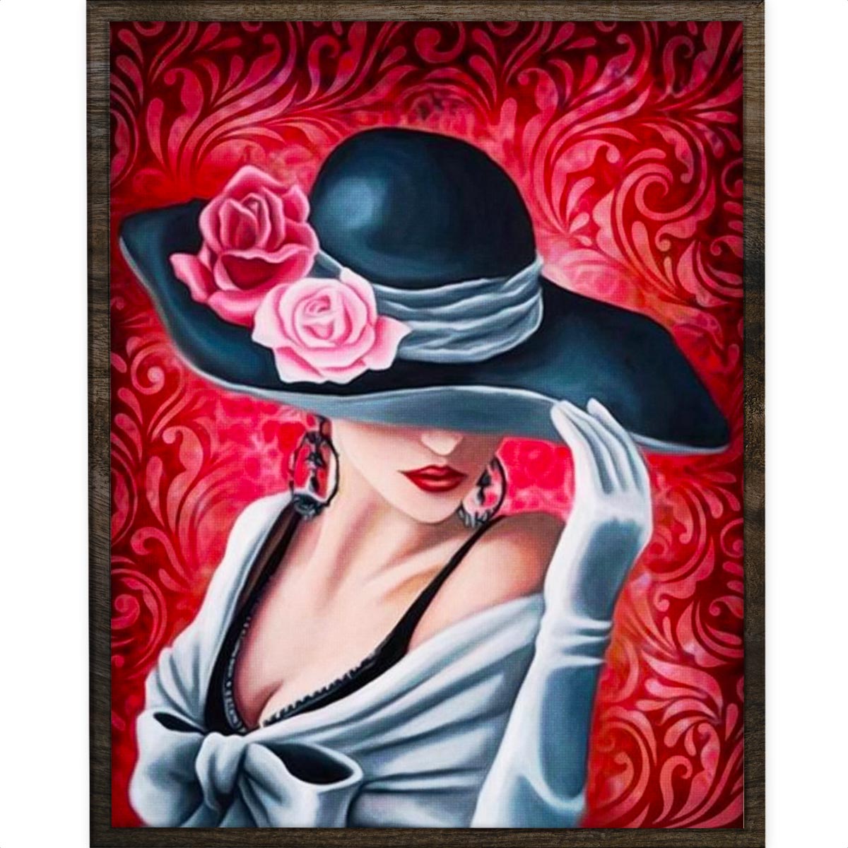 Dame met Hoed - Diamond Painting - 50x40cm - Vierkant