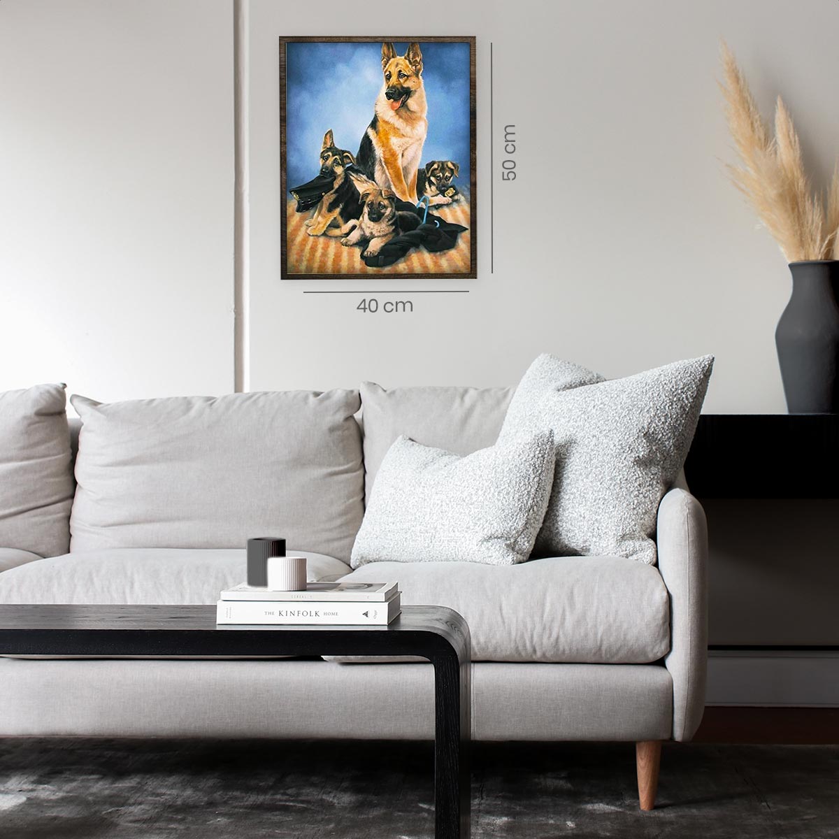 Duitse Herder met Puppy's - Diamond Painting - 50x40cm - Vierkant