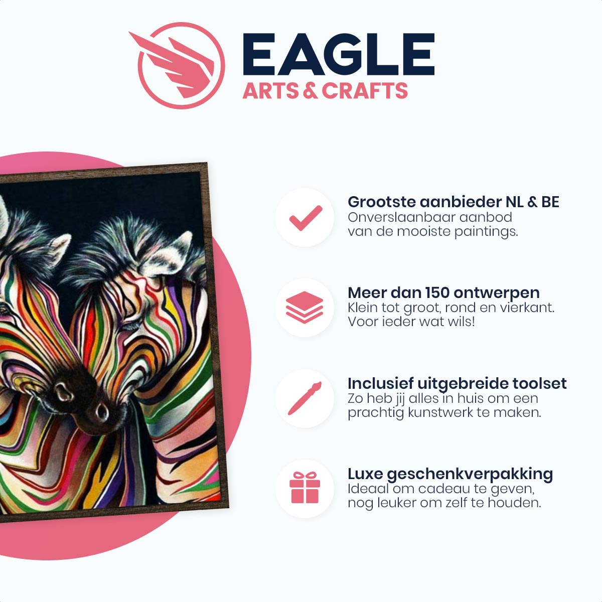 Gekleurde Zebra - Diamond Painting - 50x40cm - Vierkant