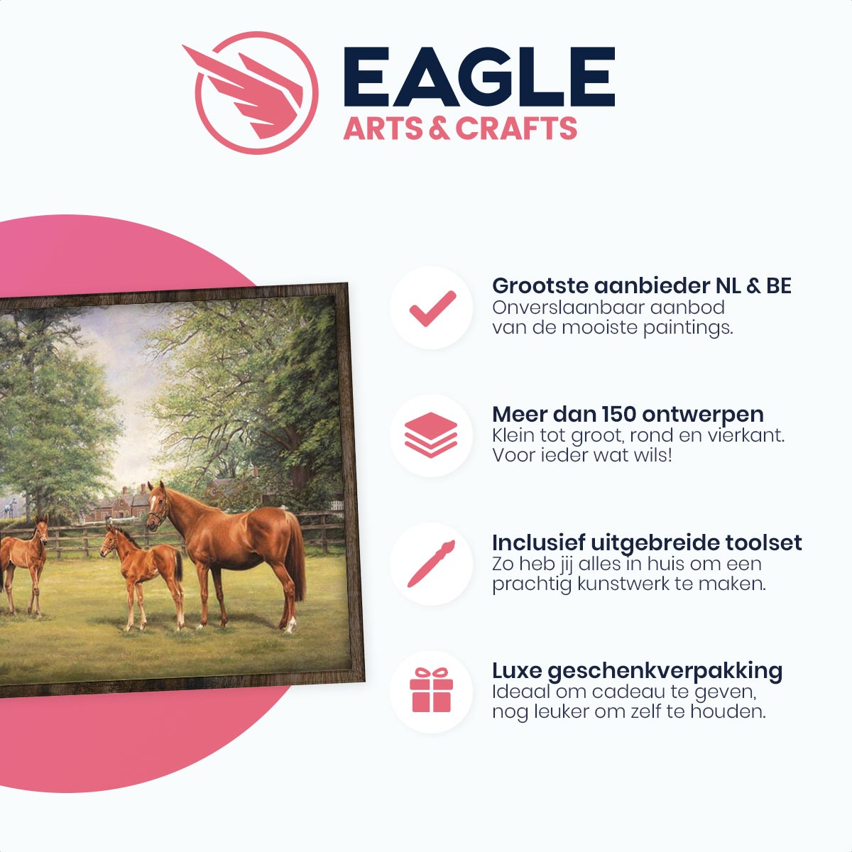 Paarden met Veulens - Diamond Painting - 40x50cm - Rond