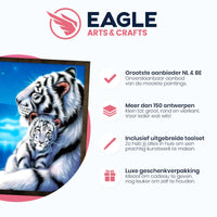 Thumbnail for Witte Tijger met Welp - Diamond Painting - 30x30cm - Rond