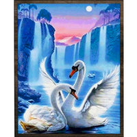 Thumbnail for Zwanen bij Waterval - Diamond Painting - 50x40cm - Vierkant