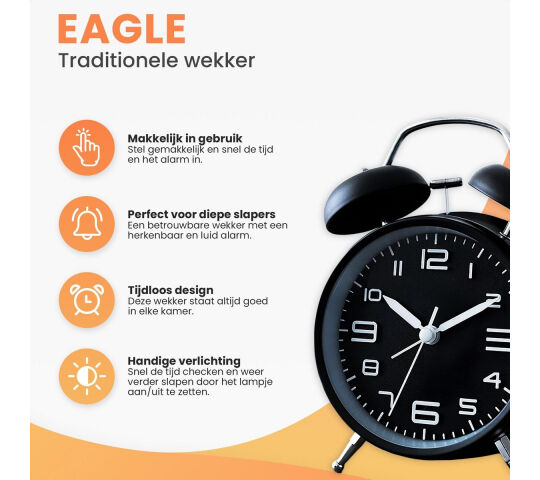 Eagle Traditionele wekker - Wekker analoog - Draadloos - verlichting | EAGLE.eu | Precies wat je nodig hebt